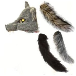 Vilka maska aste un purns vilks brūns melns pelēks kažokādas maskas kostīms adult aste 45-50 cm