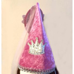 Princeses karalienes rozā konuss bērnu cepures ar tilla plīvuru 