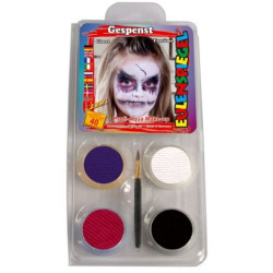 Sejas un ķermeņa krāsu komplekts GHOST Fantome 4 krāsas Eulenspiegel Profi Aqua make-up 4x5g ar otiņu Halloween helovīnu
