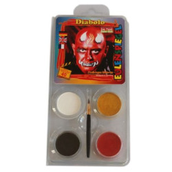 Sejas un ķermeņa krāsu komplekts Diabolo 4 krāsas Eulenspiegel Profi Aqua make-up 4x5g ar otiņu Halloween helovīnu