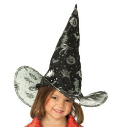 Halloween raganas cepure melna ar sudraba sikspārņiem 54/55